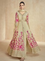 Beige Premium Silk Slit Anarkali Salwar Kameez